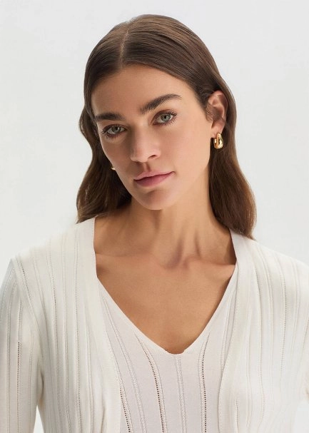 Ekru İpek Karışımlı Triko Hırka - 4