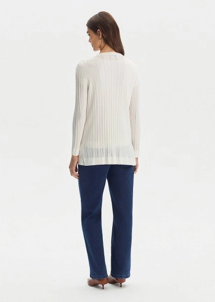 Ekru İpek Karışımlı Triko Hırka - 5