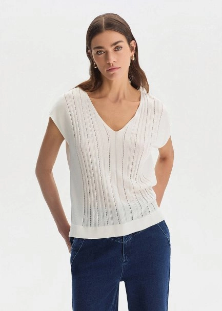 Ekru İpek Karışımlı Triko Üst - 1