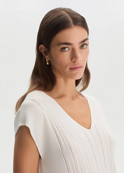 Ekru İpek Karışımlı Triko Üst - 4