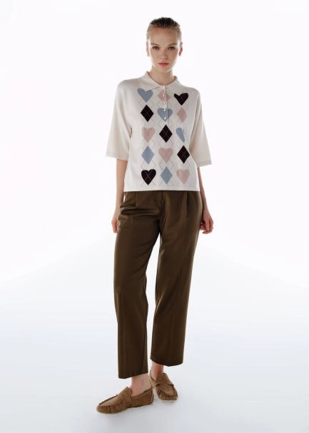 Ekru Kalpli Intersıa Desen Triko Üst - 2