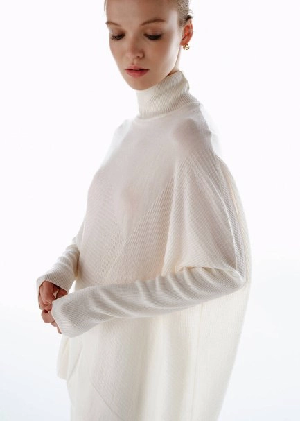 Ekru Merino Yün Karışımlı Triko Tunik - 3