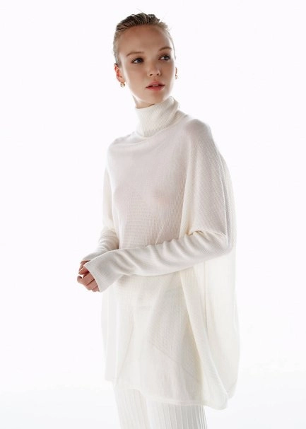 Ekru Merino Yün Karışımlı Triko Tunik - 4