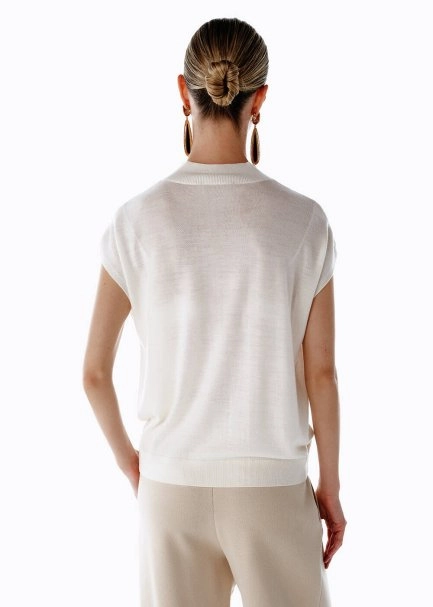 Ekru Merino Yün Karışımlı Triko Üst - 5
