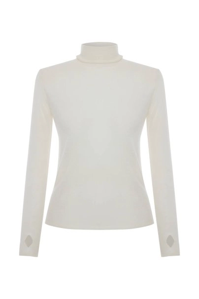 Ekru Ultrafıne Merino Yün Karışımlı Triko - 6