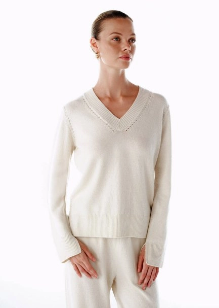 Ekru V Yaka Kaşmir Triko - 3