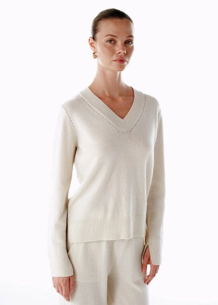 Ekru V Yaka Kaşmir Triko - 4