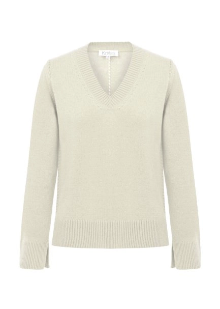 Ekru V Yaka Kaşmir Triko - 6