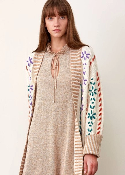 El İşlemeli Bej Yün Triko Hırka - 6