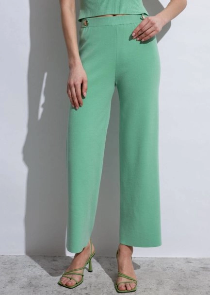 Epaulette Detaıled Apple Mint Knıt Pants - 3