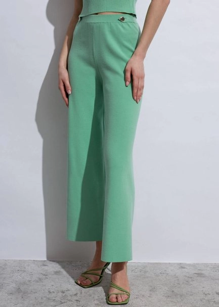 Epaulette Detaıled Apple Mint Knıt Pants - 4