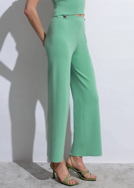 Epaulette Detaıled Apple Mint Knıt Pants - 6