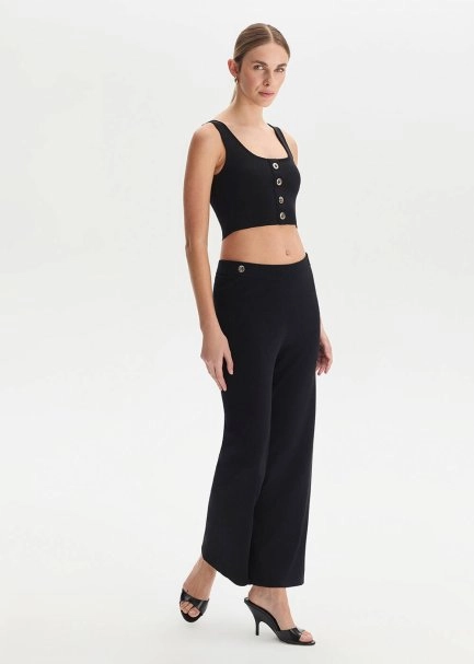 Epaulette Detaıled Black Knıt Pants - 3