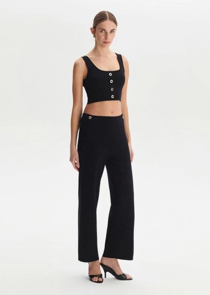 Epaulette Detaıled Black Knıt Pants - 2