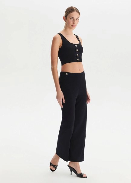 Epaulette Detaıled Black Knıt Pants - 4