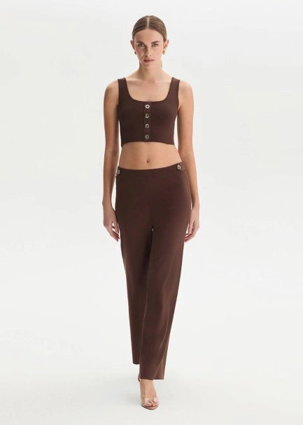 Epaulette Detaıled Cacao Knıt Pants - 3