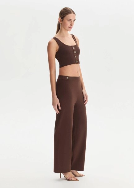 Epaulette Detaıled Cacao Knıt Pants - 4