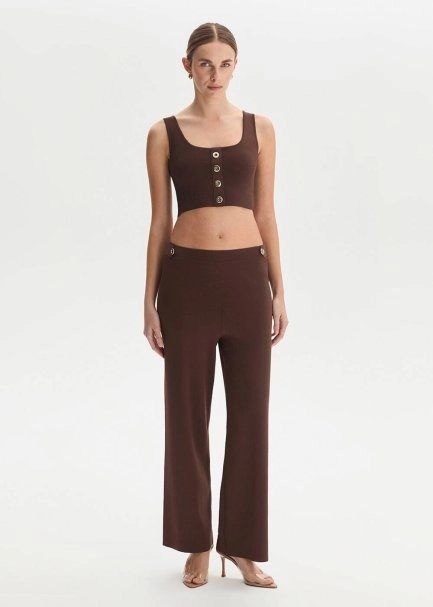 Epaulette Detaıled Cacao Knıt Pants - 1