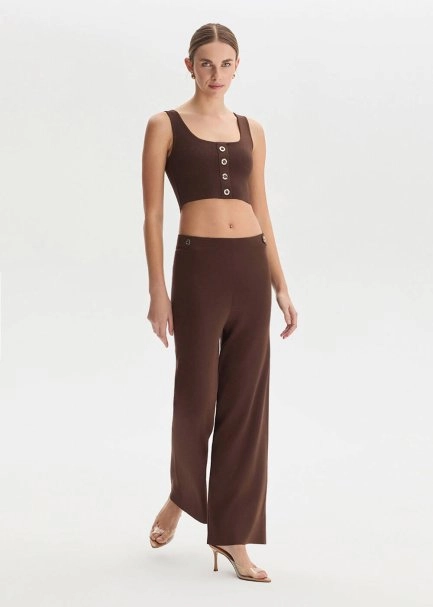 Epaulette Detaıled Cacao Knıt Pants - 4
