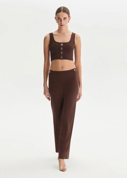 Epaulette Detaıled Cacao Knıt Pants - 3