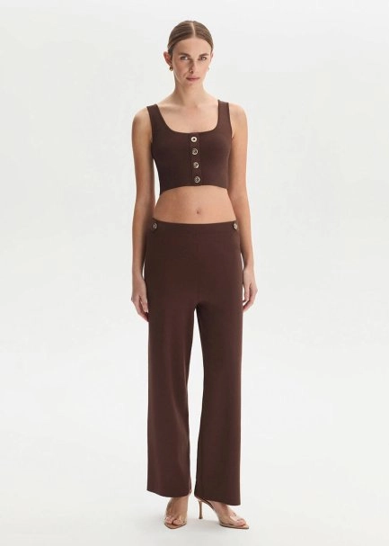 Epaulette Detaıled Cacao Knıt Pants - 1