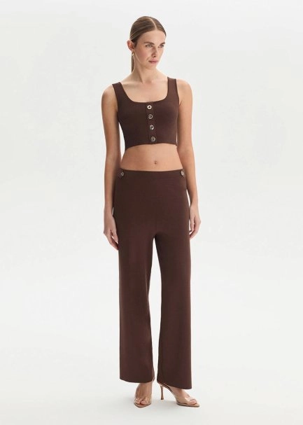 Epaulette Detaıled Cacao Knıt Pants - 2
