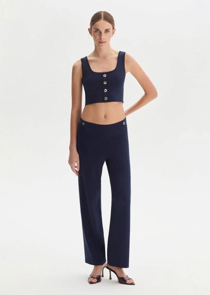 Epaulette Detaıled Navy Knıt Pants - 4