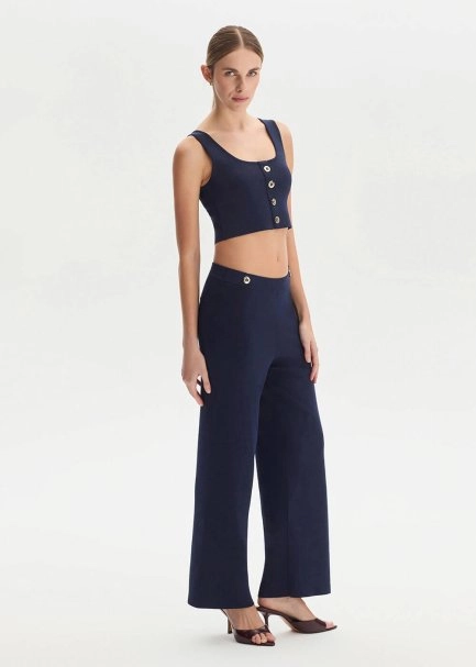 Epaulette Detaıled Navy Knıt Pants - 2