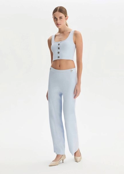 Epaulette Detaıled Sky Knıt Pants - 4