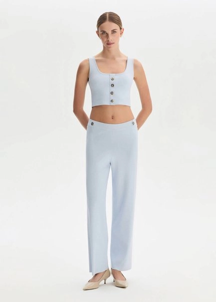 Epaulette Detaıled Sky Knıt Pants - 3