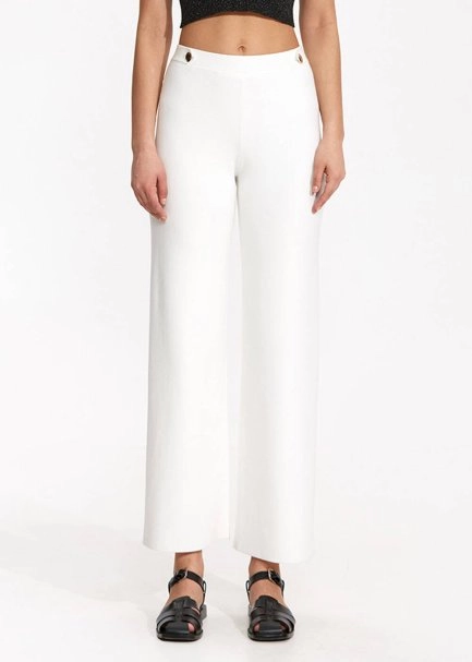 Epaulette Detaıled Whıte Knıt Pants - 2