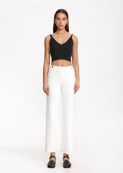 Epaulette Detaıled Whıte Knıt Pants - 1