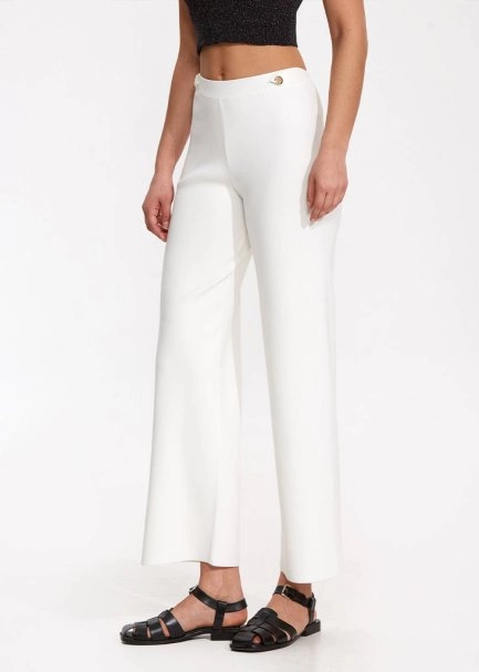 Epaulette Detaıled Whıte Knıt Pants - 3
