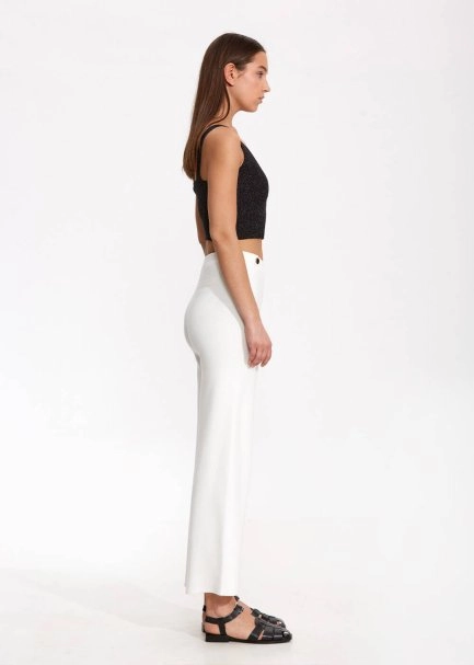 Epaulette Detaıled Whıte Knıt Pants - 4