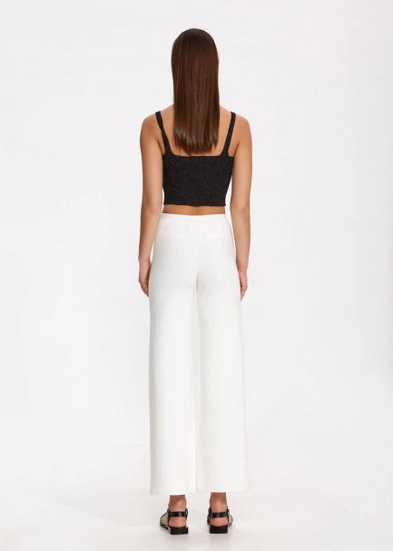 Epaulette Detaıled Whıte Knıt Pants - 5
