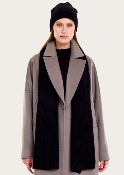 ESSENTIAL POCKET DETAILED BLACK CASHMERE SCARF - 3