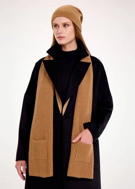 ESSENTIAL POCKET DETAILED CAMEL CASHMERE SCARF - 2