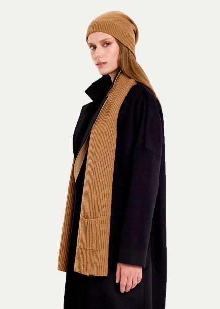 ESSENTIAL POCKET DETAILED CAMEL CASHMERE SCARF - 5