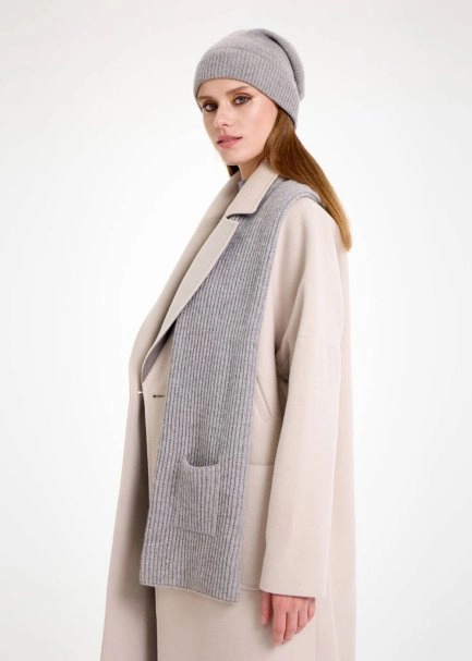 ESSENTIAL POCKET DETAILED GREY CASHMERE SCARF - 5