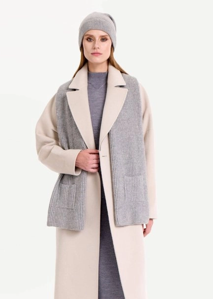 ESSENTIAL POCKET DETAILED GREY CASHMERE SCARF - 3