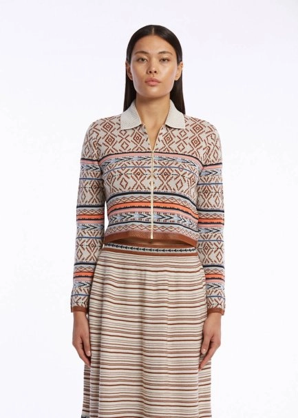 ETHNIC JACQUARD PATTERN CROP KNIT JACKET - 1