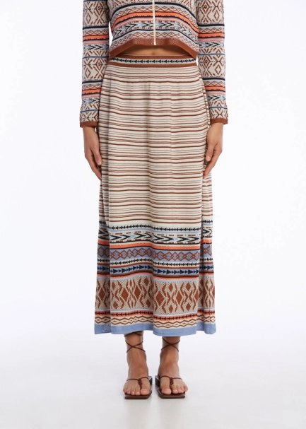ETHNIC JACQUARD PATTERN KNIT SKIRT - 1