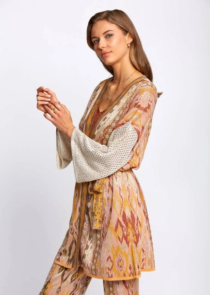Ethnic Pattern Jacquard Knit Kimono - 4