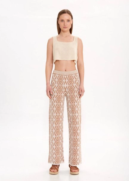 ETHNIC PATTERNED CAMEL KNIT PANTS - 2