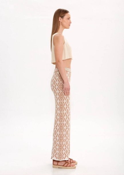 ETHNIC PATTERNED CAMEL KNIT PANTS - 4