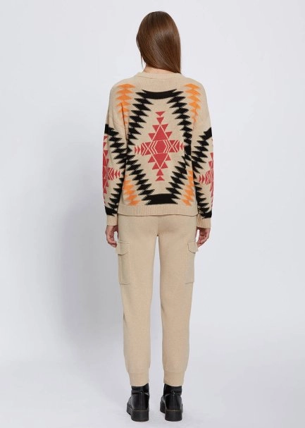 ETHNIC PATTERNED INTARSIA BEIGE BLACK SWEATER - 5