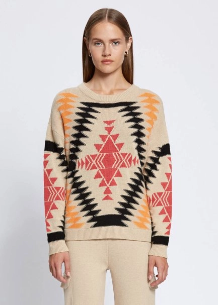 ETHNIC PATTERNED INTARSIA BEIGE BLACK SWEATER - 1