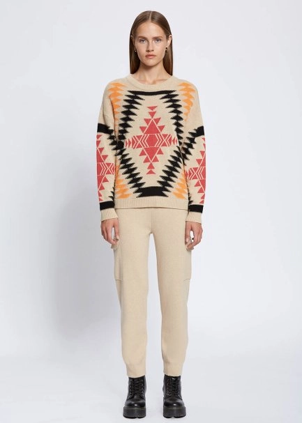 ETHNIC PATTERNED INTARSIA BEIGE BLACK SWEATER - 2