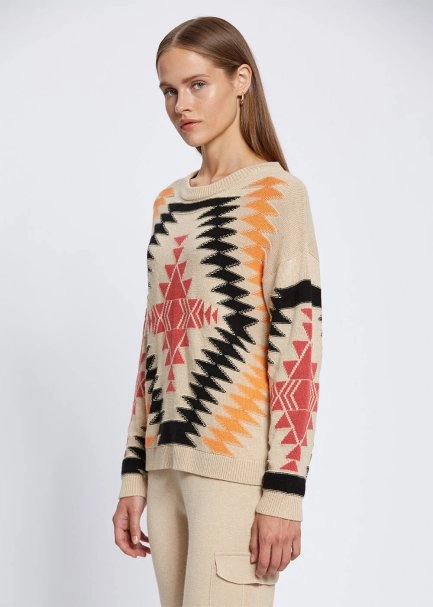 ETHNIC PATTERNED INTARSIA BEIGE BLACK SWEATER - 3