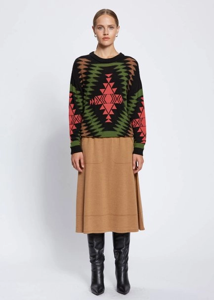 ETHNIC PATTERNED INTARSIA BLACK GREEN SWEATER - 2
